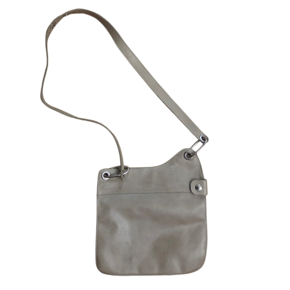 Prune Leather Crossbody Shoulder Bag in Light Taupe Oatmeal Beige Hue